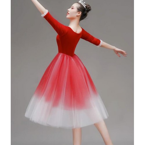 Red gradient Modern ballet dress long tutu skirts for women girls ballerina Stage performances accompanied costumes contemporary dance wear for female